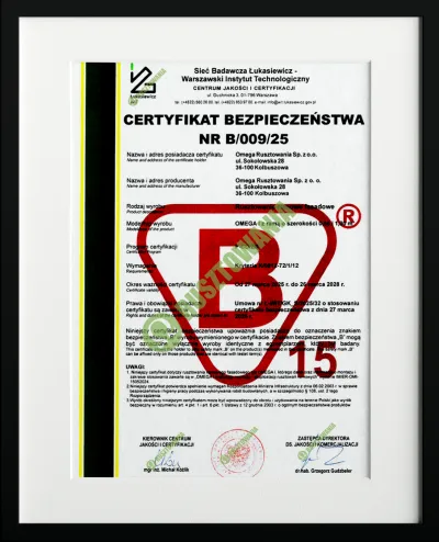 Certyfikat b15 09 omega rusztowania