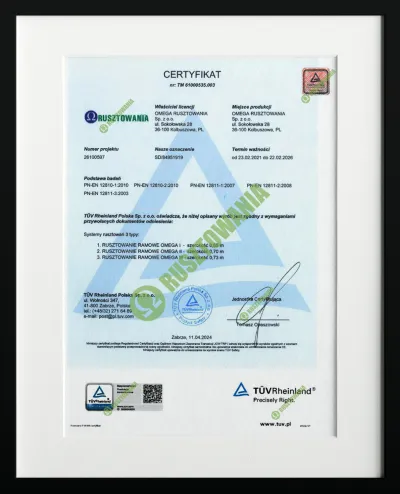 Certyfikat tm omega rusztowania