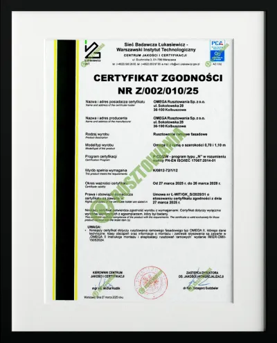 Certyfikat zgodnosci 10 lukasiewicz omega rusztowania