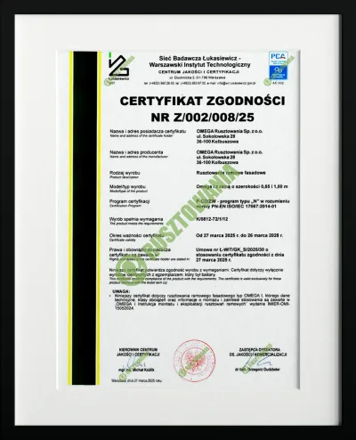 Certyfikat zgodnosci lukasiewicz omega rusztowania